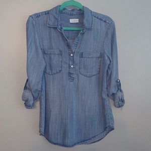 EUC Thread & Supply 100% Lyocell Denim Sandblast Adjustable Sleeve Top Small